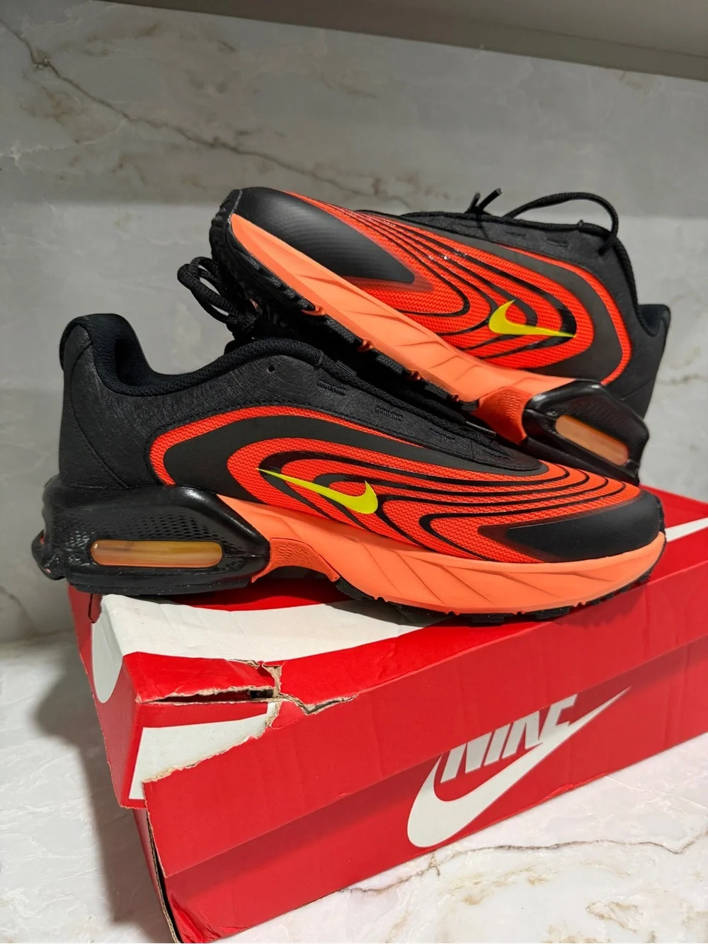 Nike Black and Neon Orange Swoosh Running Sneakers